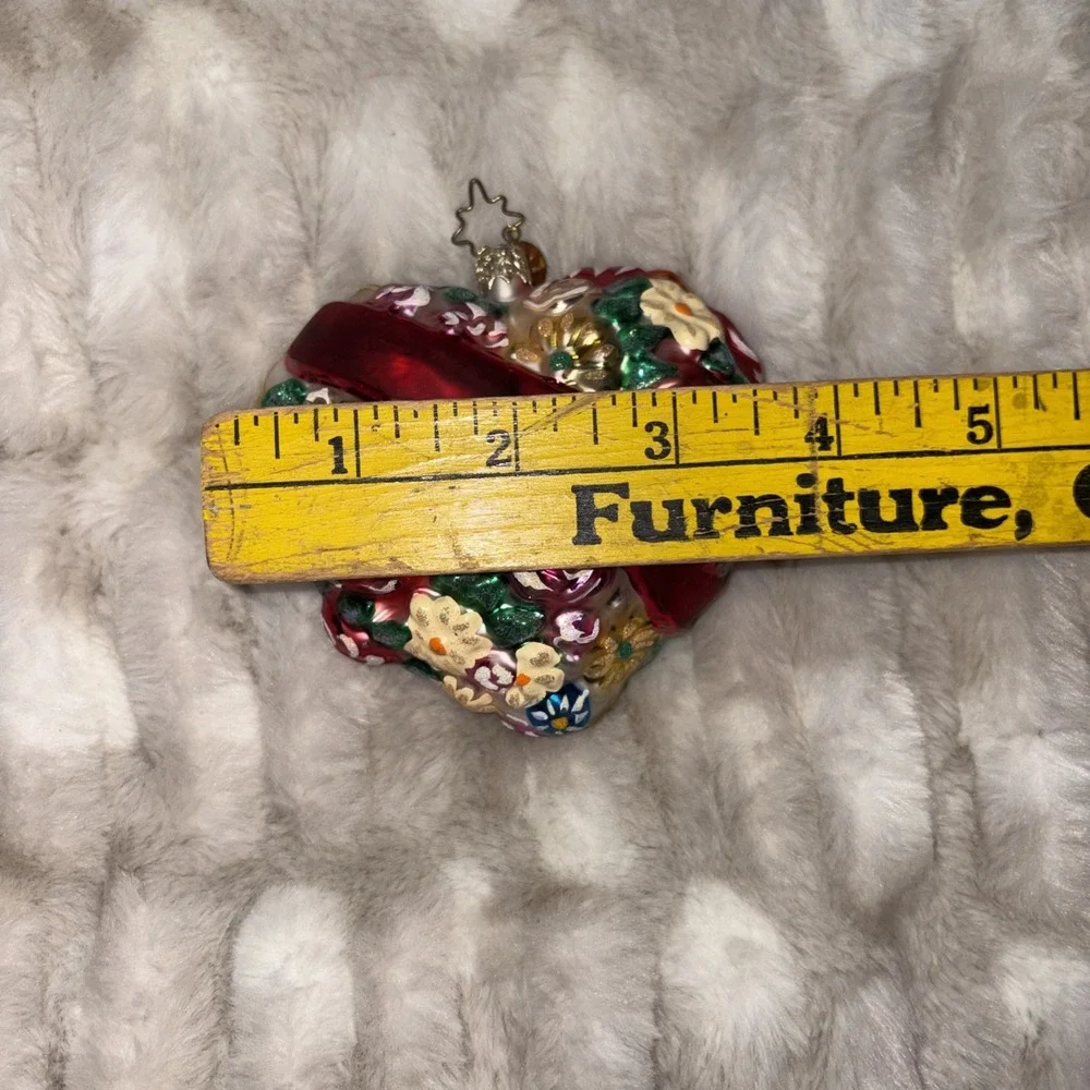 Christopher Radko Say it With Flowers Heart Ornament Intricate Floral Red Bow